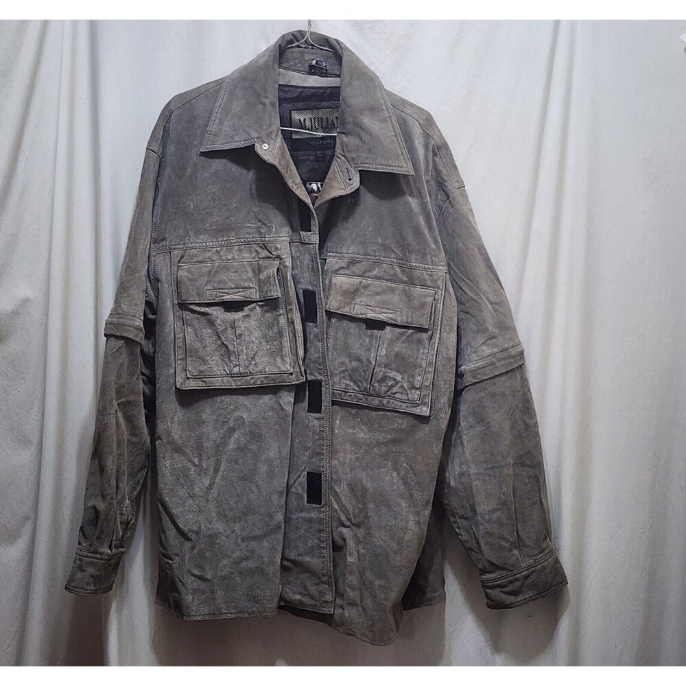 M. Julian Wilsons Gray Suede Leather Coat Zip Off Sleeves Mens XL